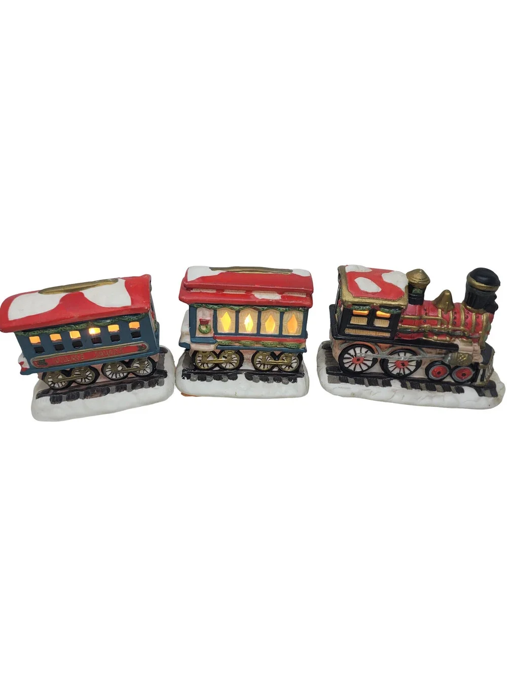 Christmas 1997 Village Square Lighted 3 Piece Ceramic Train Set Mervyn's working
